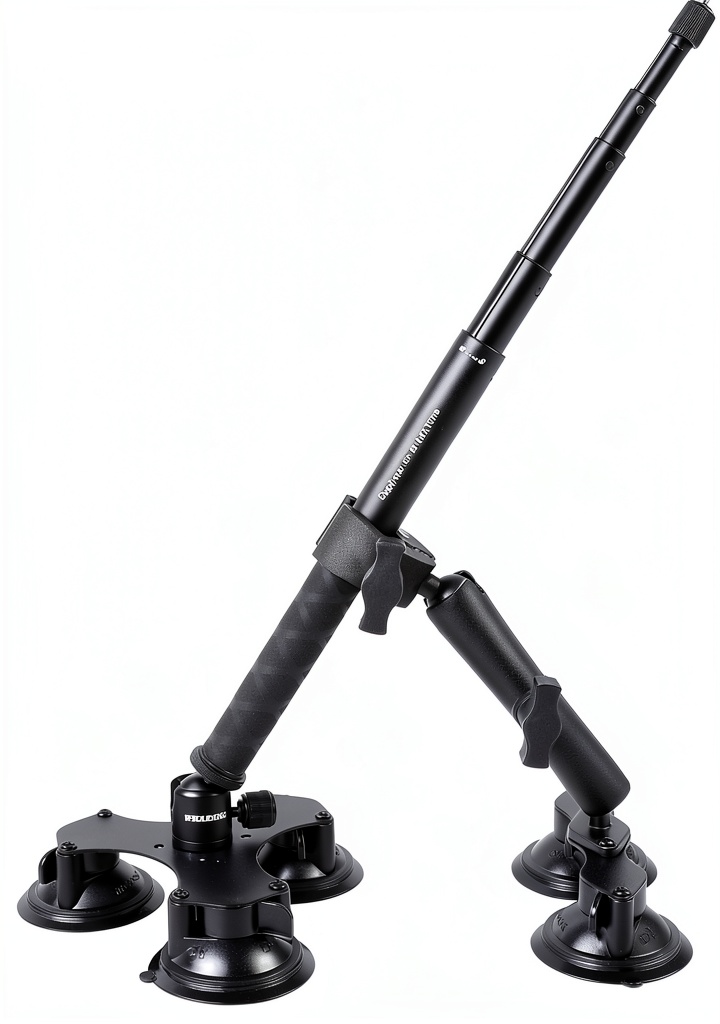 PellKing mount attached to a car windshield during a road shoot