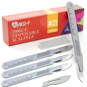 Disposable Scalpel 21 MedHelp Carbon Steel Blade with Plastic Handle-0