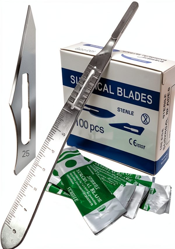 Surgical Sterile Blades 100pcs #25 Carbon Steel with Handle High Tech-0