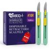 Retractable Disposable Scalpel 10R Disposable Dermaplaning Blades 10R with Plastic Handle, Dermablade Blades. Individually Wrapped 10R Blade - Box of 10-0