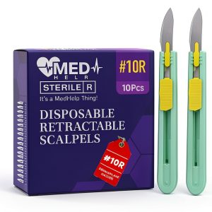 Retractable Disposable Scalpel 10R Disposable Dermaplaning Blades 10R with Plastic Handle, Dermablade Blades. Individually Wrapped 10R Blade - Box of 10-0