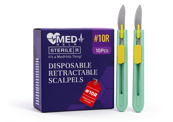 Retractable Disposable Scalpel 10R Disposable Dermaplaning Blades 10R with Plastic Handle, Dermablade Blades. Individually Wrapped 10R Blade - Box of 10-0