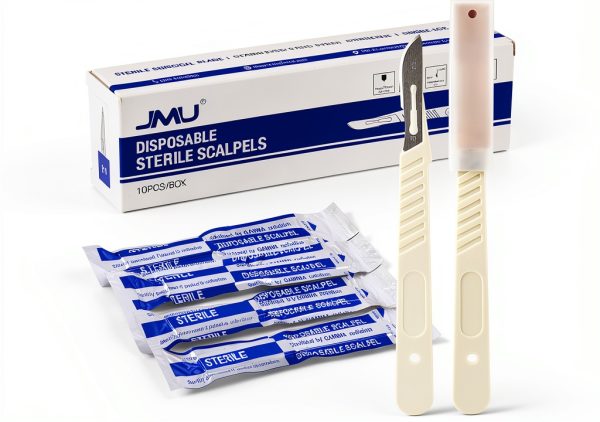 JMU #10 Disposable Sterile Scalpels with Plastic Handle – Pack of 10-0